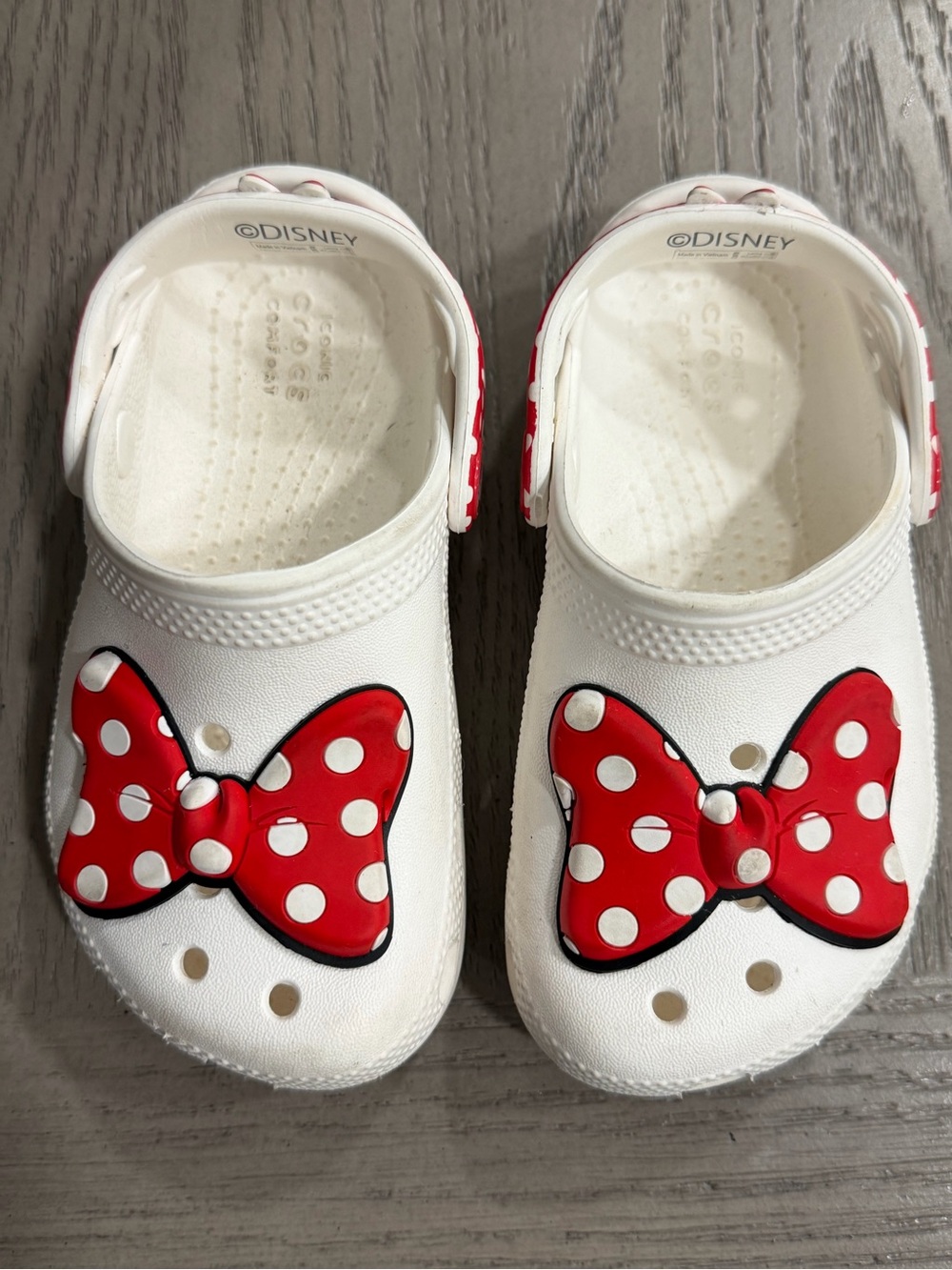 Disney Kids White Clogs with Red Polka Dot Minnie Bows